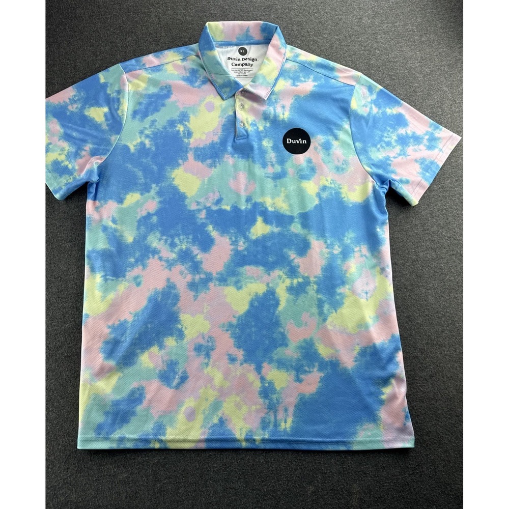 Duvin Design Mens Golf Polo Shirt Size XL Tie Dye Loud & Colorful Short‎ Sleeve